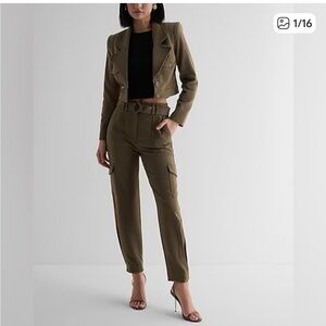 Express Olive Green Belted Cargo Pants